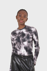 Black tie dye print velvet cropped top