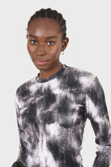 Black tie dye print velvet cropped top