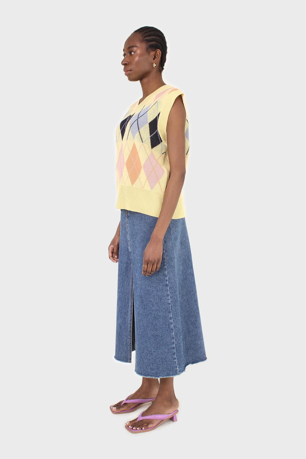 Yellow and pastel multicoloured argyle sweater vest