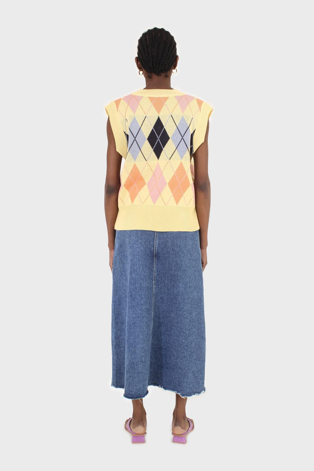 Yellow and pastel multicoloured argyle sweater vest