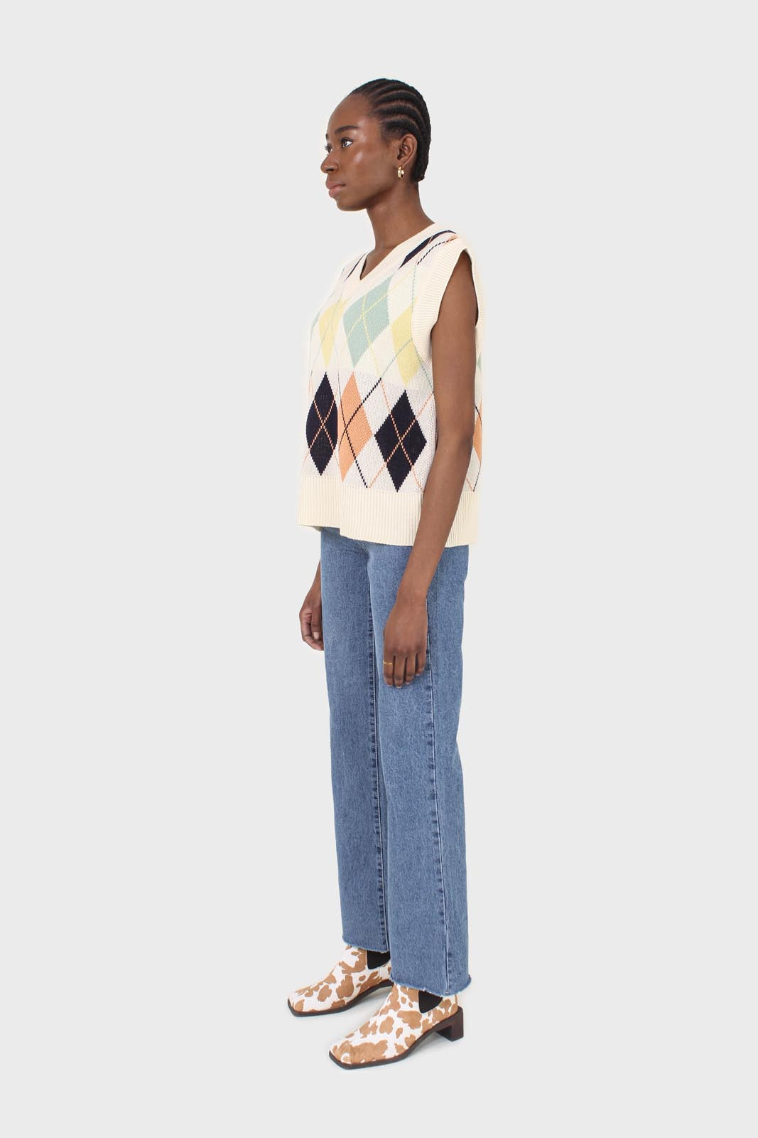 Ivory and pastel multicoloured argyle sweater vest