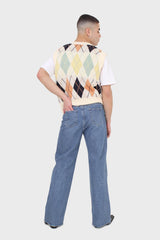 Ivory and pastel multicoloured argyle sweater vest