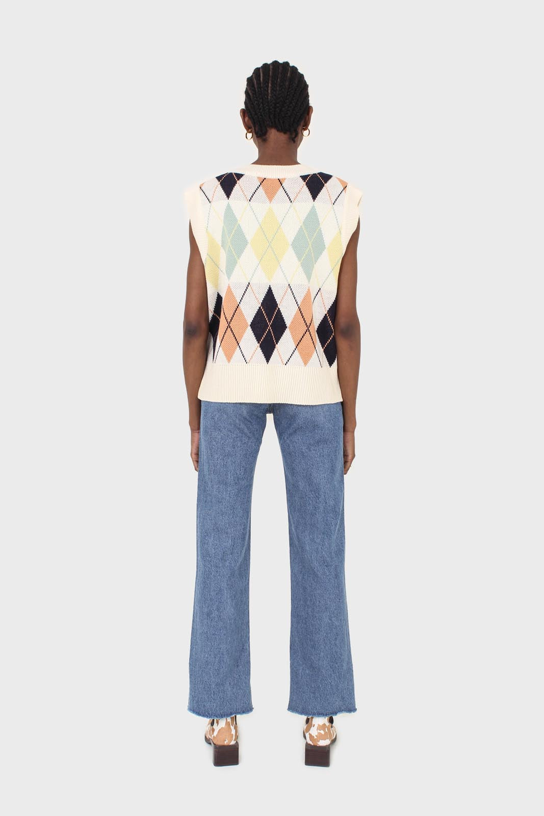 Ivory and pastel multicoloured argyle sweater vest