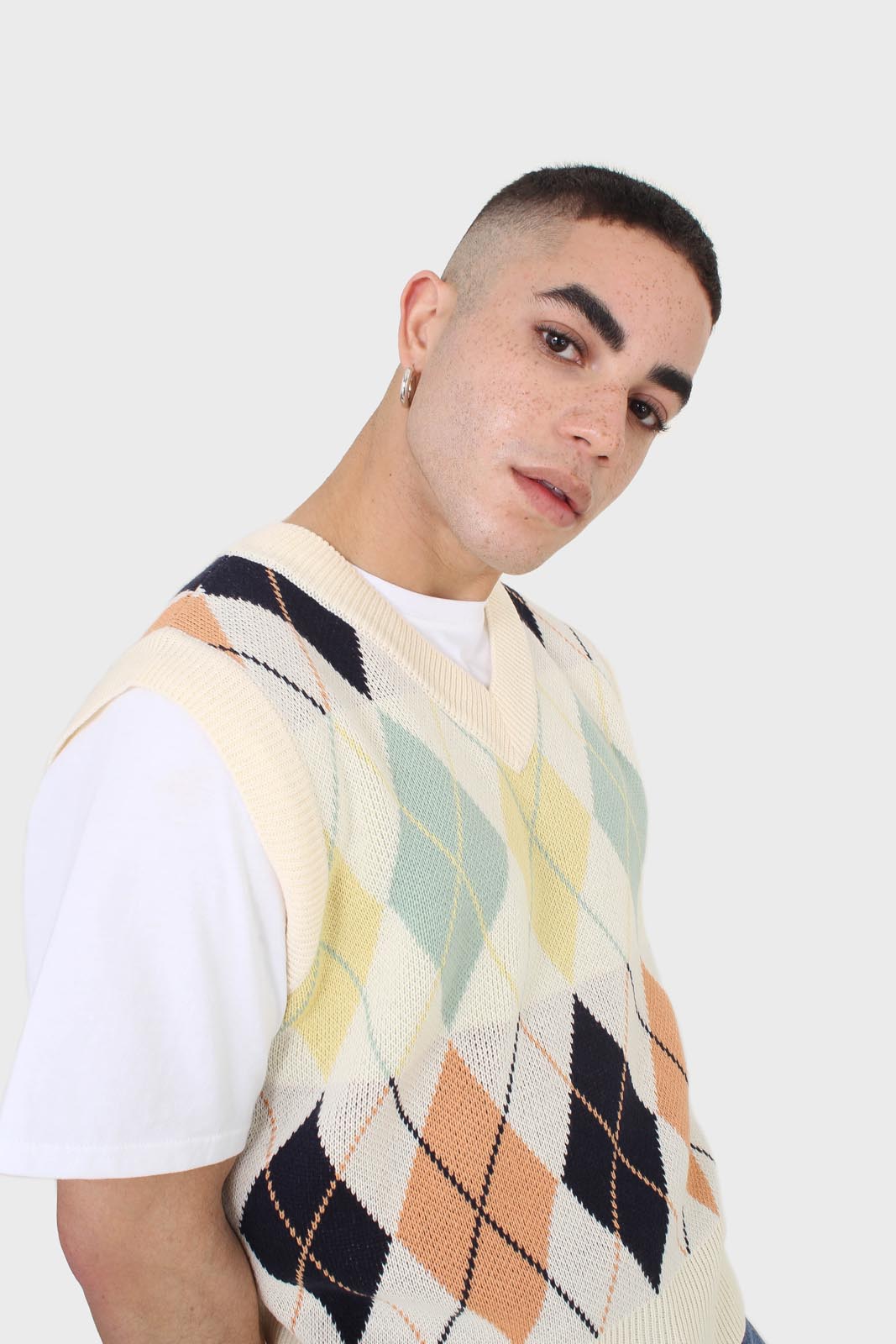 Ivory and pastel multicoloured argyle sweater vest