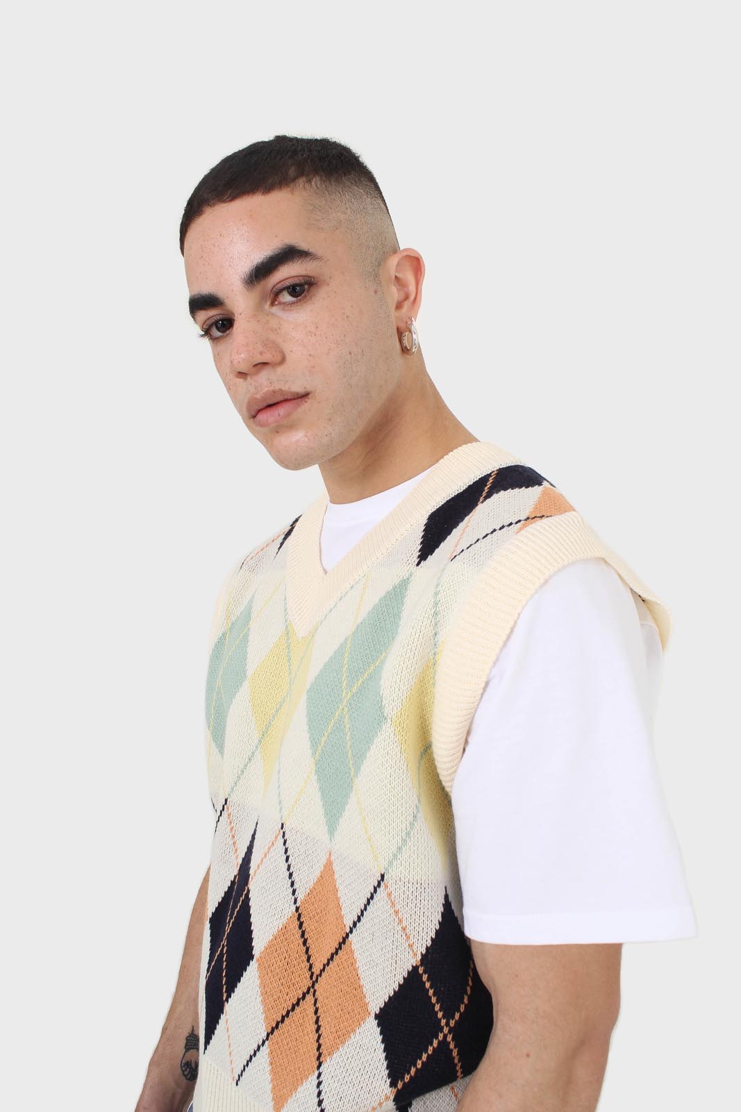 Ivory and pastel multicoloured argyle sweater vest