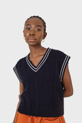 Navy and white varsity cable sweater vest