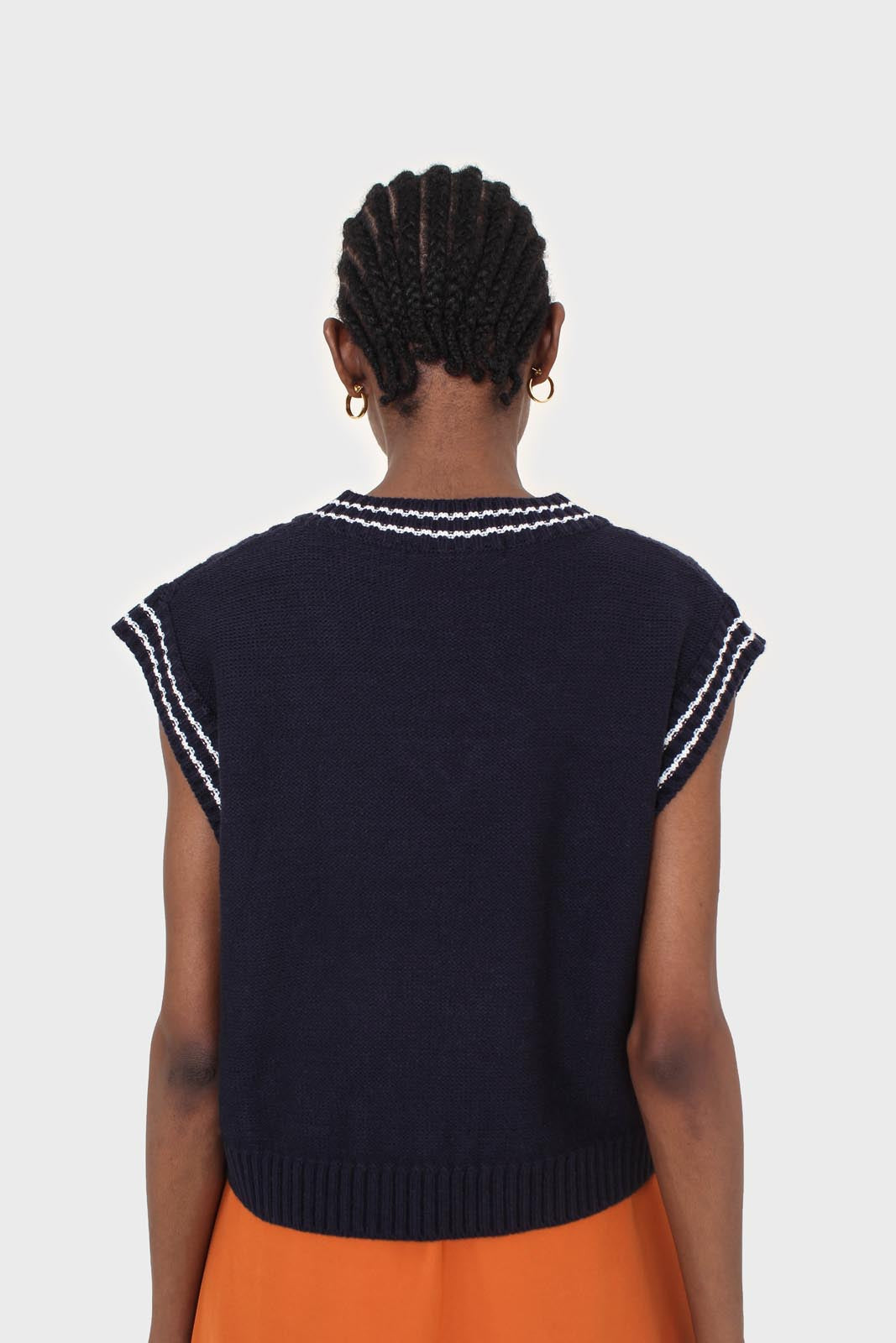 Navy and white varsity cable sweater vest