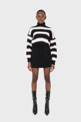 Black and ivory bold striped turtleneck jumper