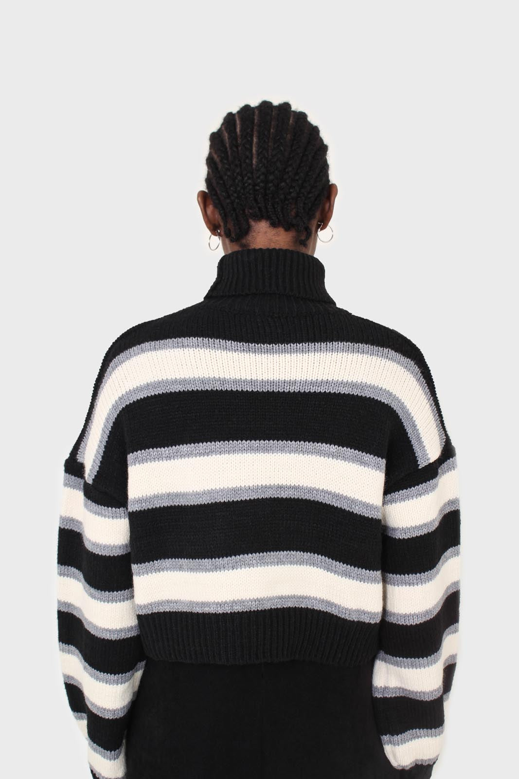 Black and ivory bold striped turtleneck jumper