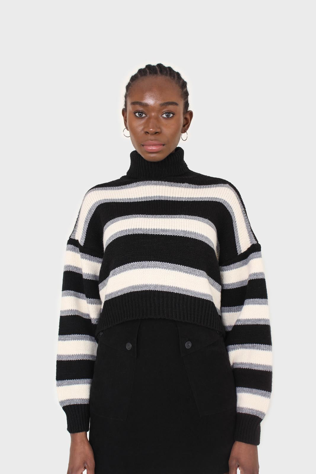 Black and ivory bold striped turtleneck jumper