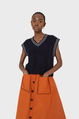 Orange button up patch pocket midi skirt