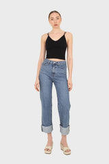Mid blue high waisted cuffed jeans - 608