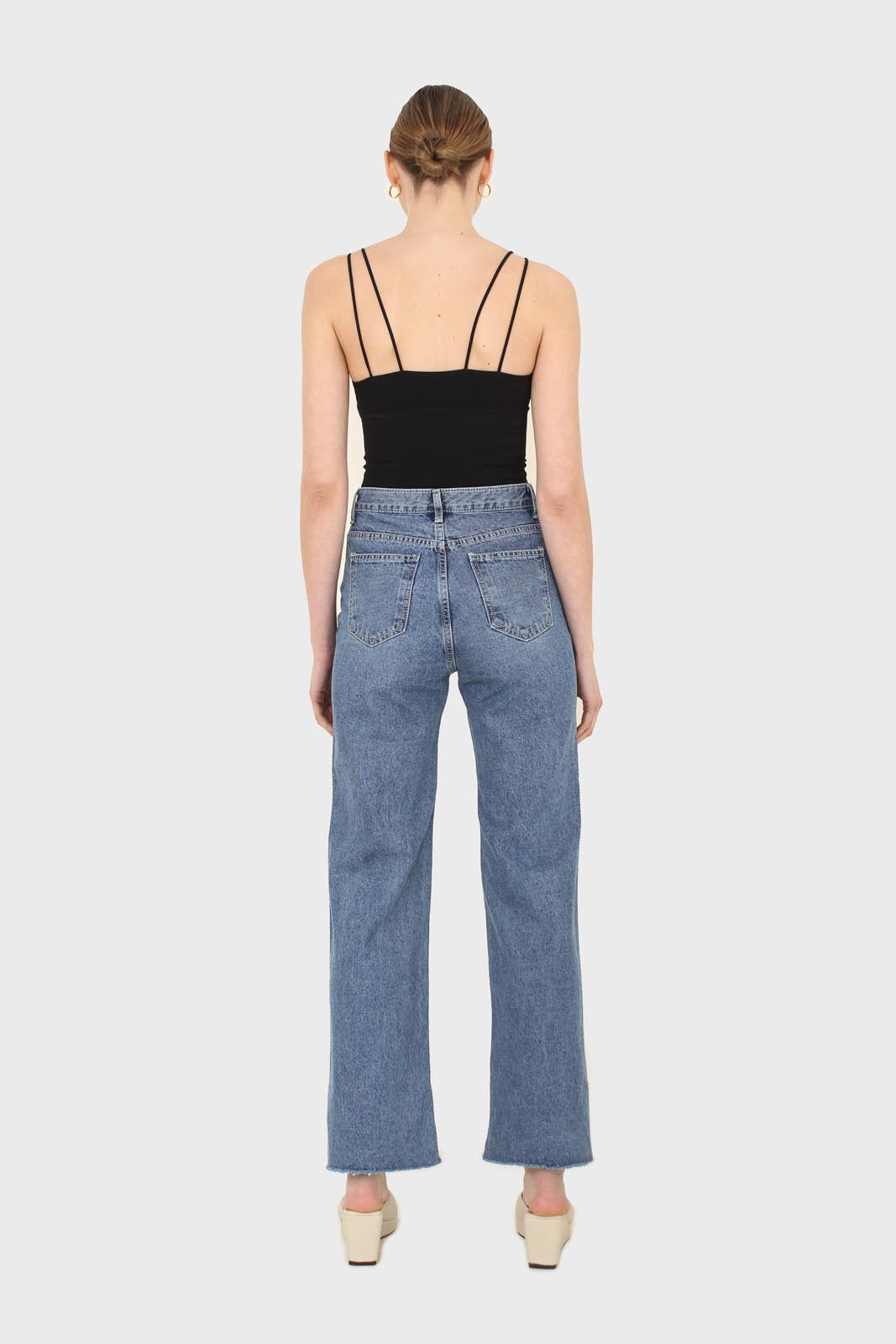 Mid blue high waisted cuffed jeans - 608