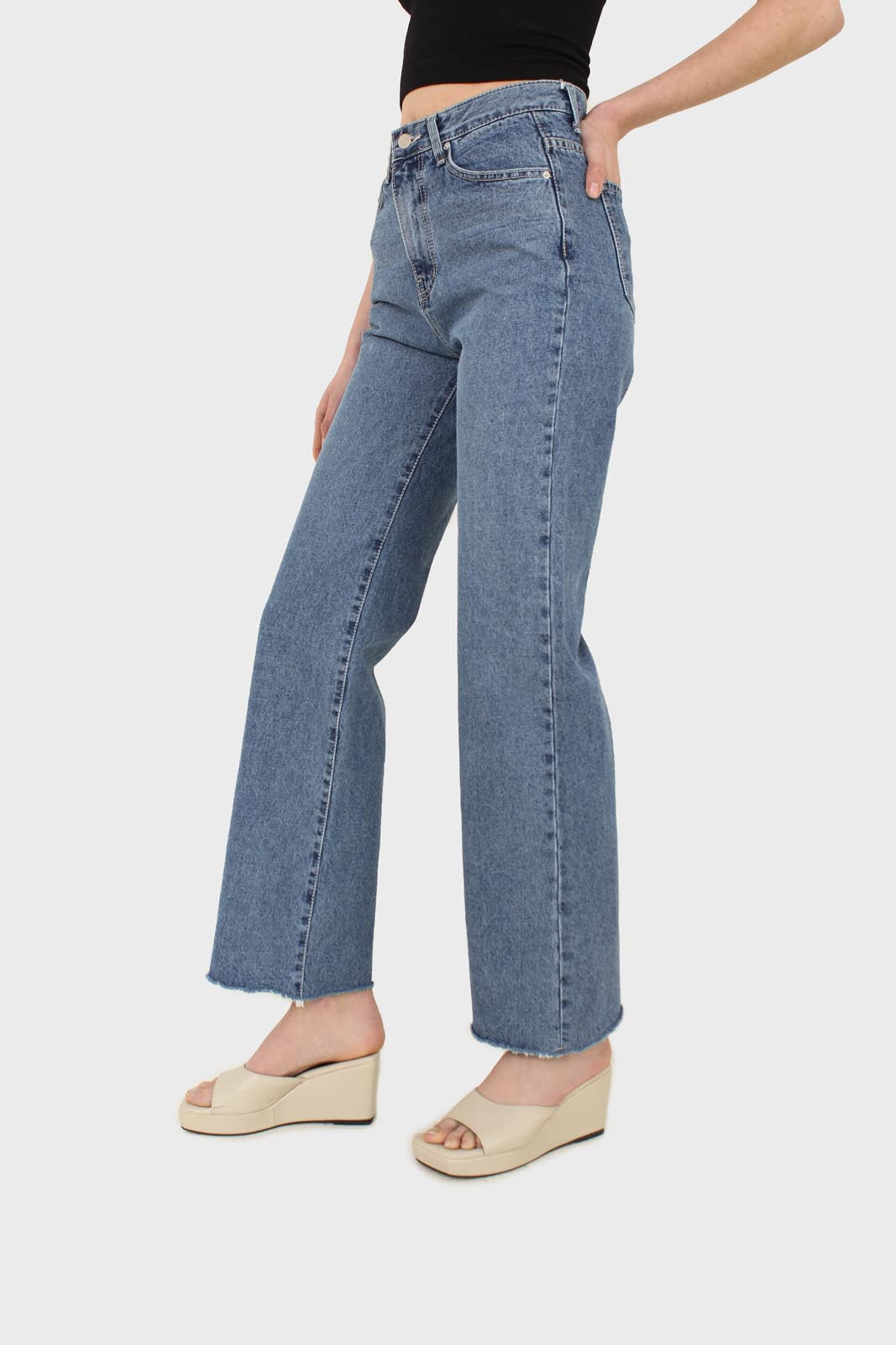 Mid blue high waisted cuffed jeans - 608