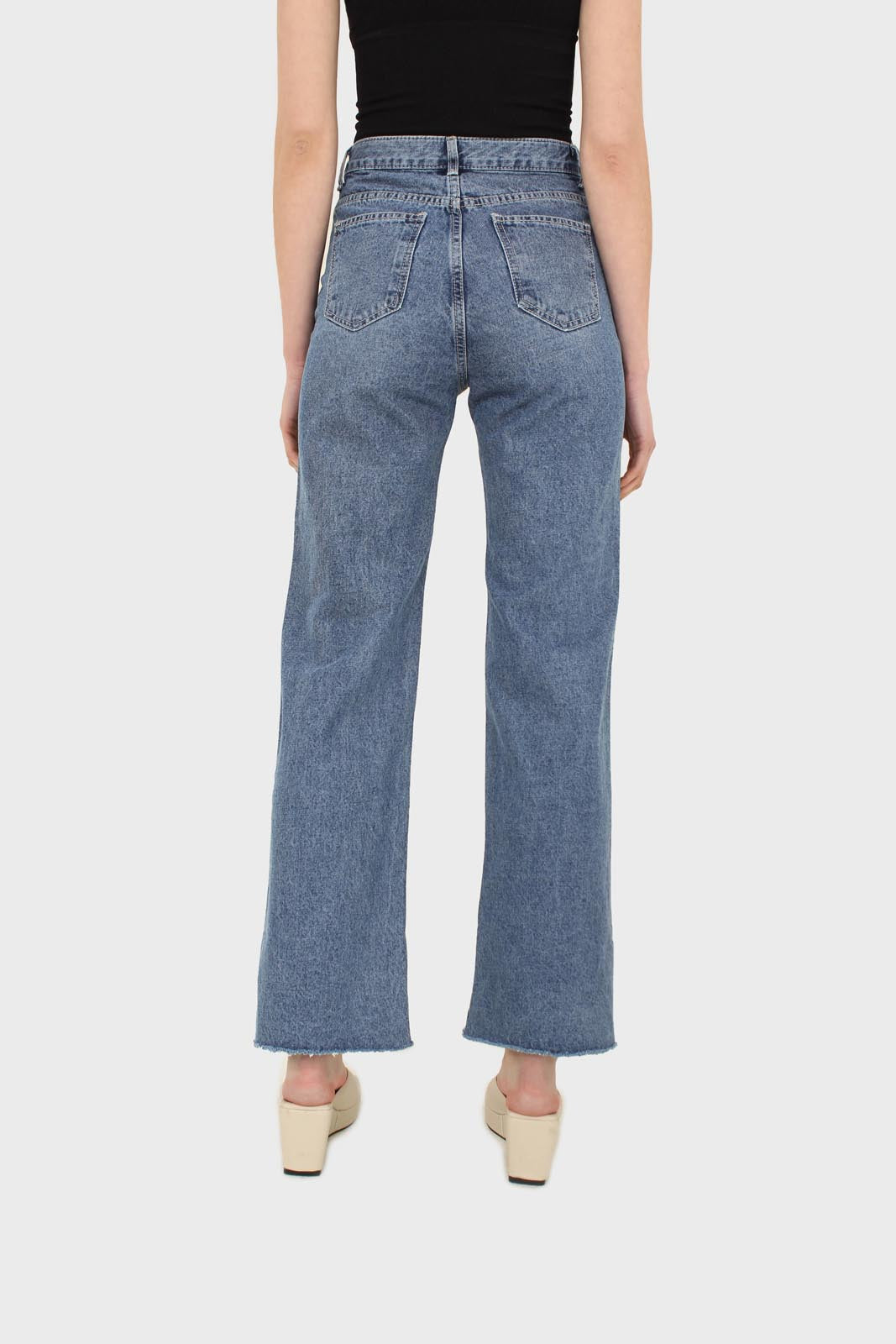 Mid blue high waisted cuffed jeans - 608