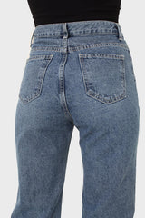 Mid blue high waisted cuffed jeans - 608