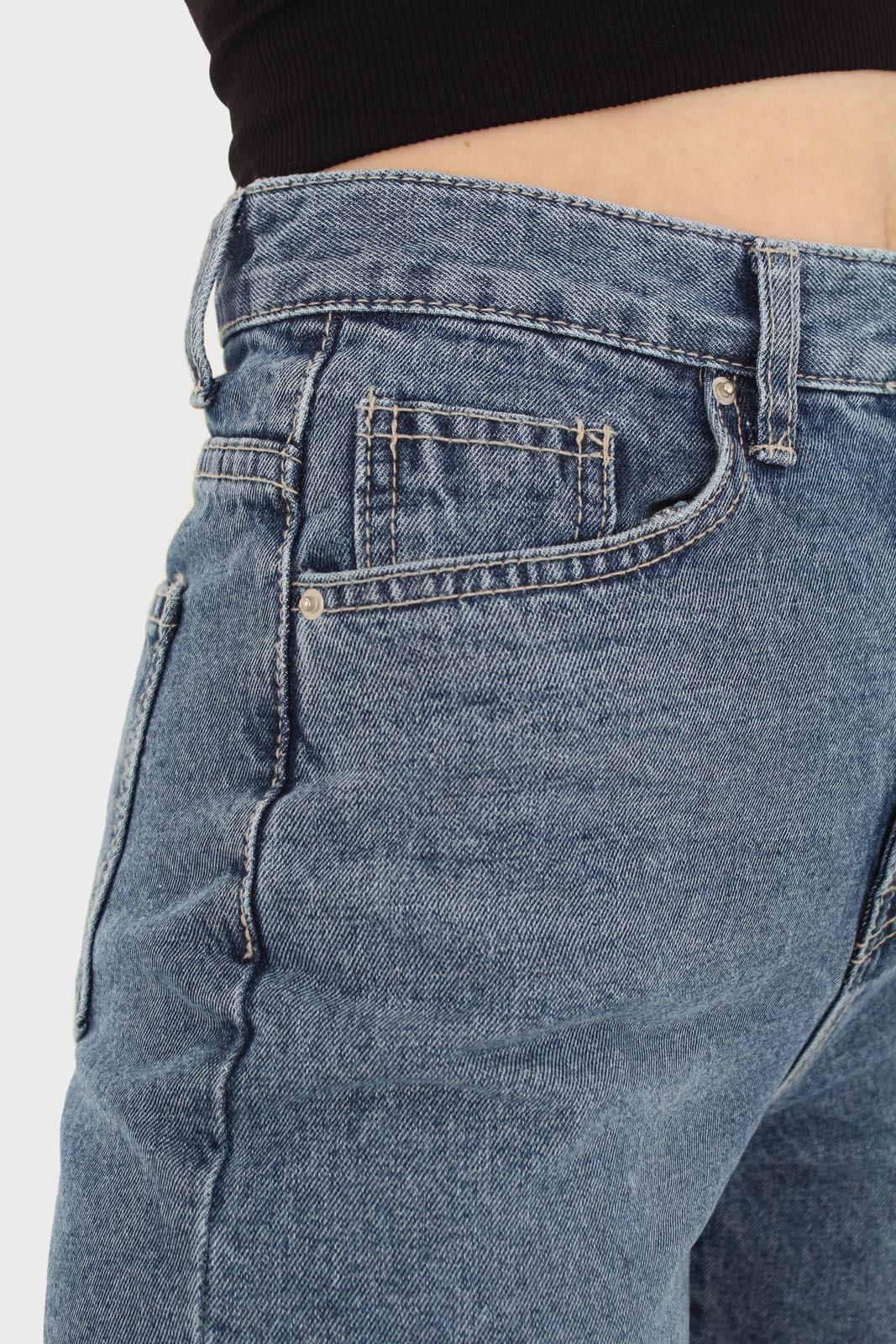 Mid blue high waisted cuffed jeans - 608