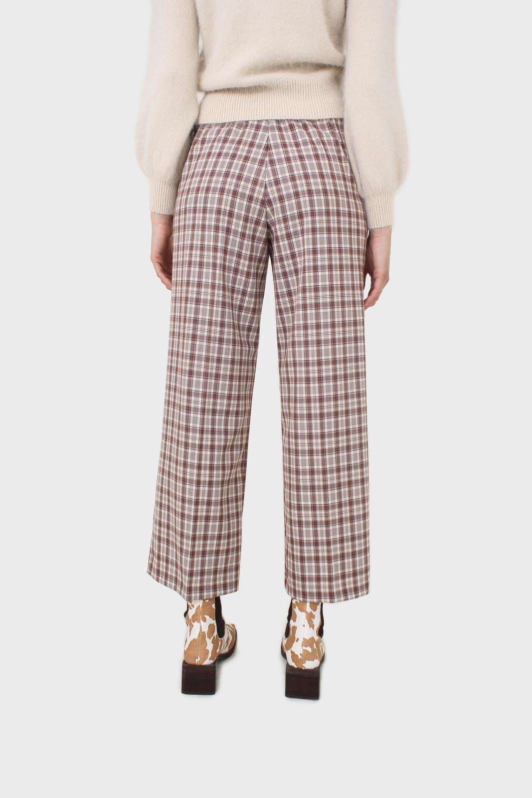 Brown plaid wide leg trousers