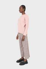 Brown plaid wide leg trousers