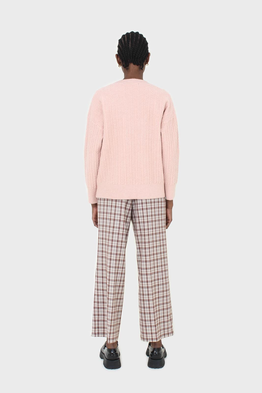 Brown plaid wide leg trousers