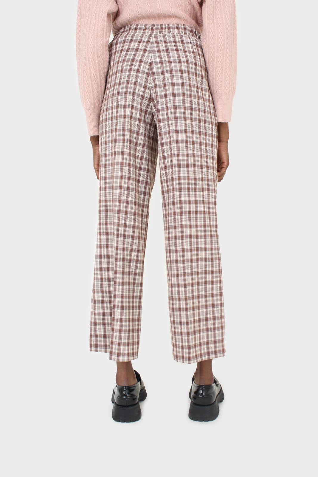Brown plaid wide leg trousers