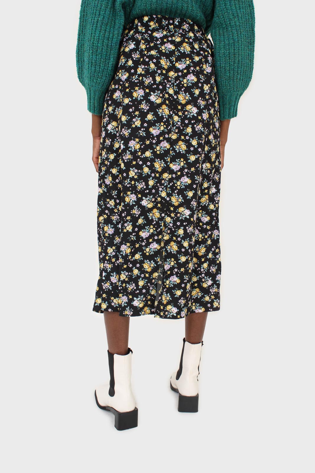 Black and mustard floral print skirt