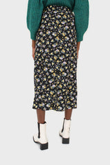 Black and mustard floral print skirt