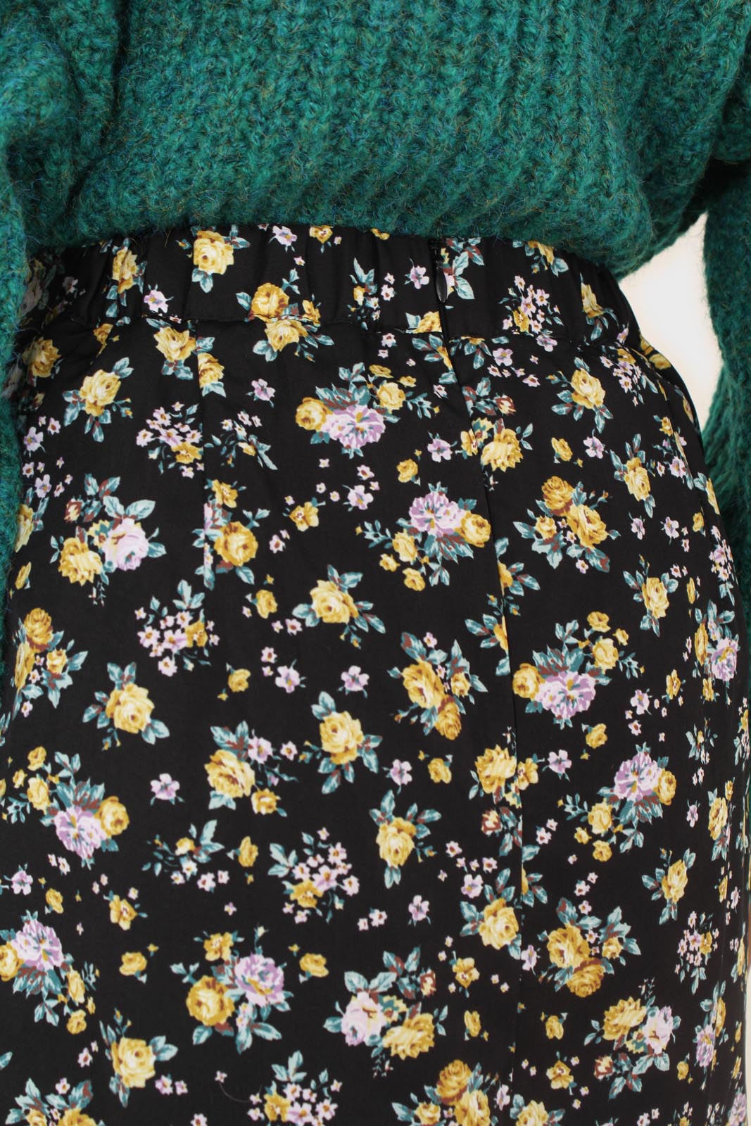 Black and mustard floral print skirt