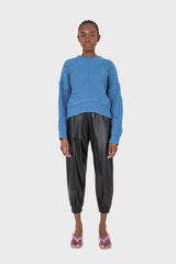 Bright blue diagonal weave loose fit jumper