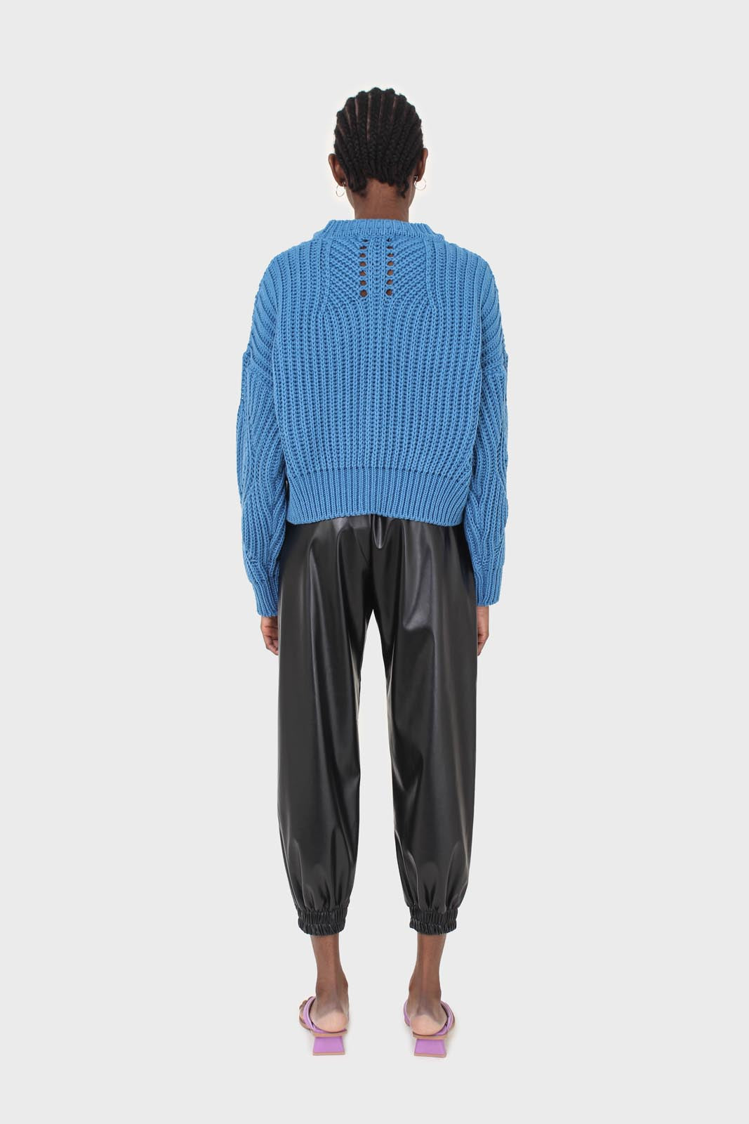 Bright blue diagonal weave loose fit jumper