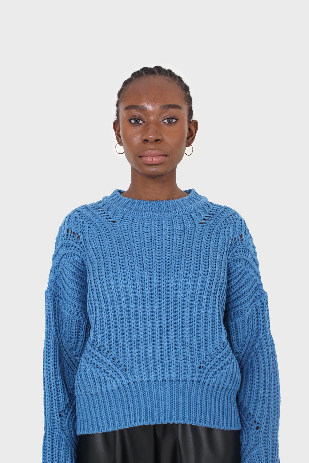Bright blue diagonal weave loose fit jumper