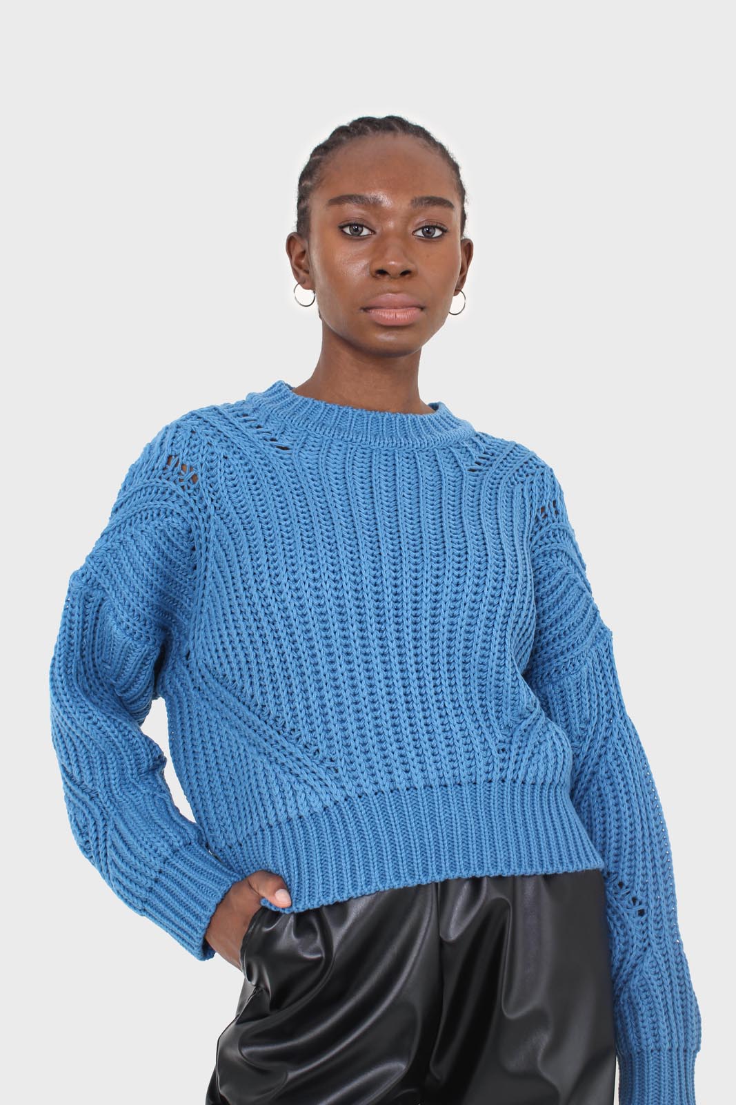 Bright blue diagonal weave loose fit jumper