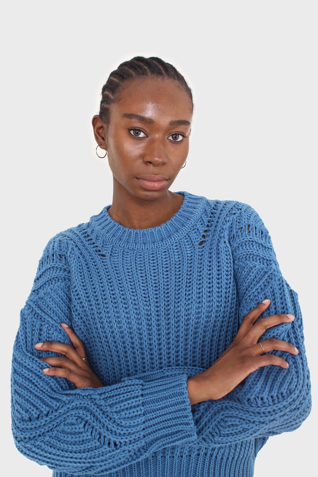 Bright blue diagonal weave loose fit jumper