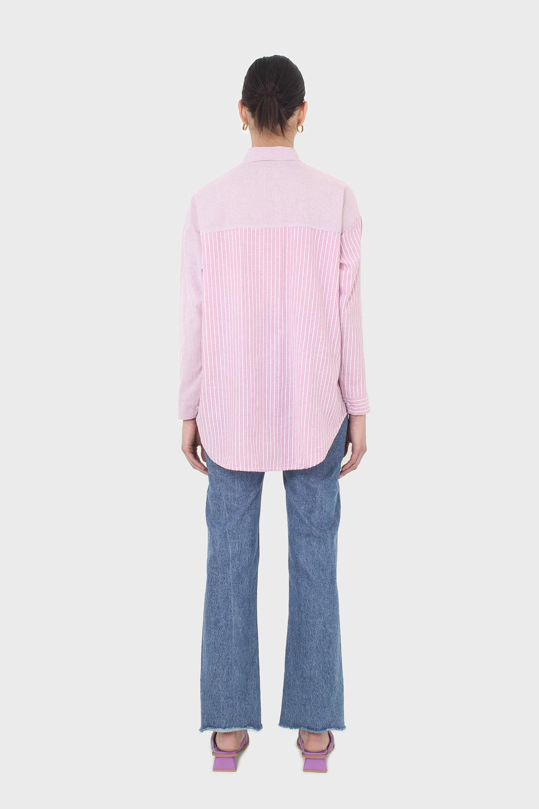 Pink and white multistripe loose fit shirt