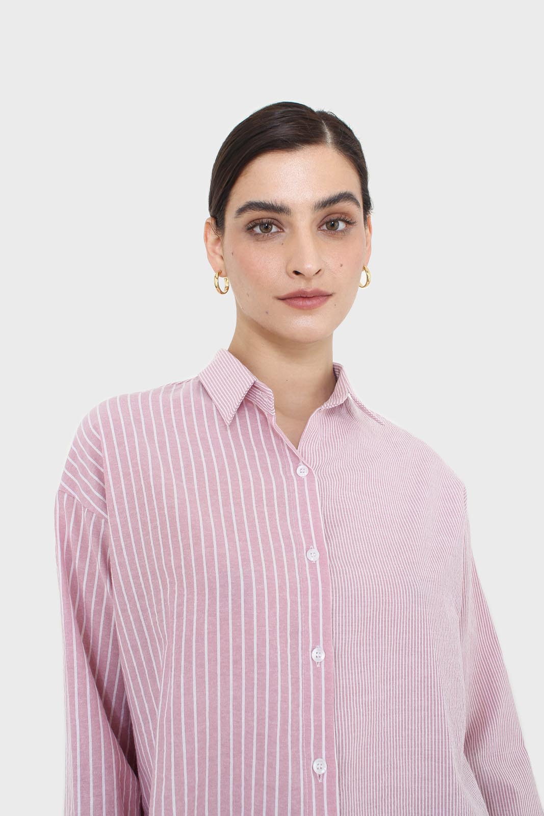Pink and white multistripe loose fit shirt