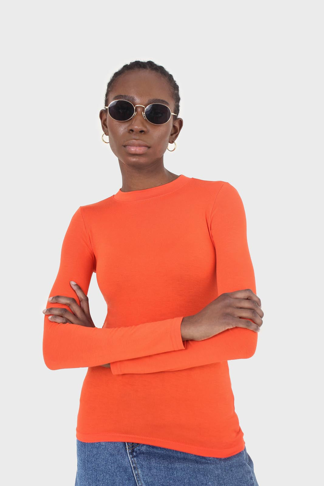 Bright orange soft jersey long sleeve top