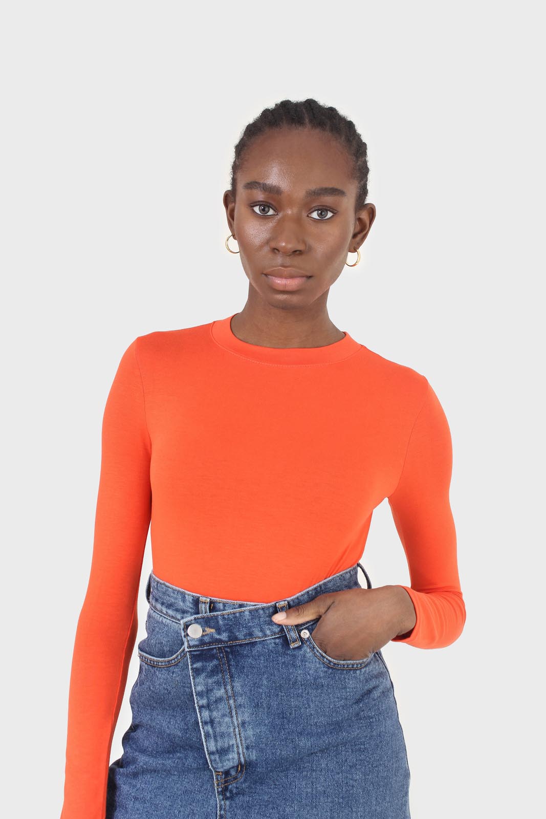 Bright orange soft jersey long sleeve top