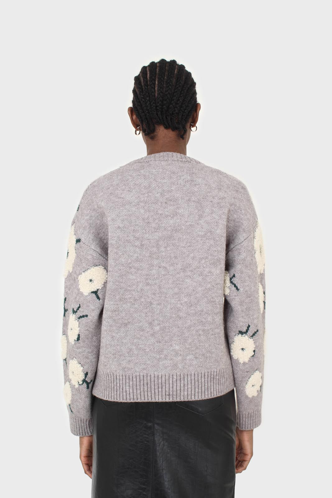 Grey and white floral crew neck jumper