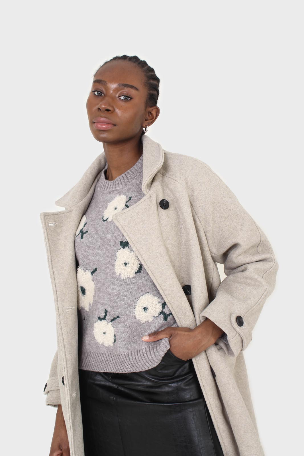 Grey and white floral crew neck jumper