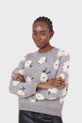 Grey and white floral crew neck jumper