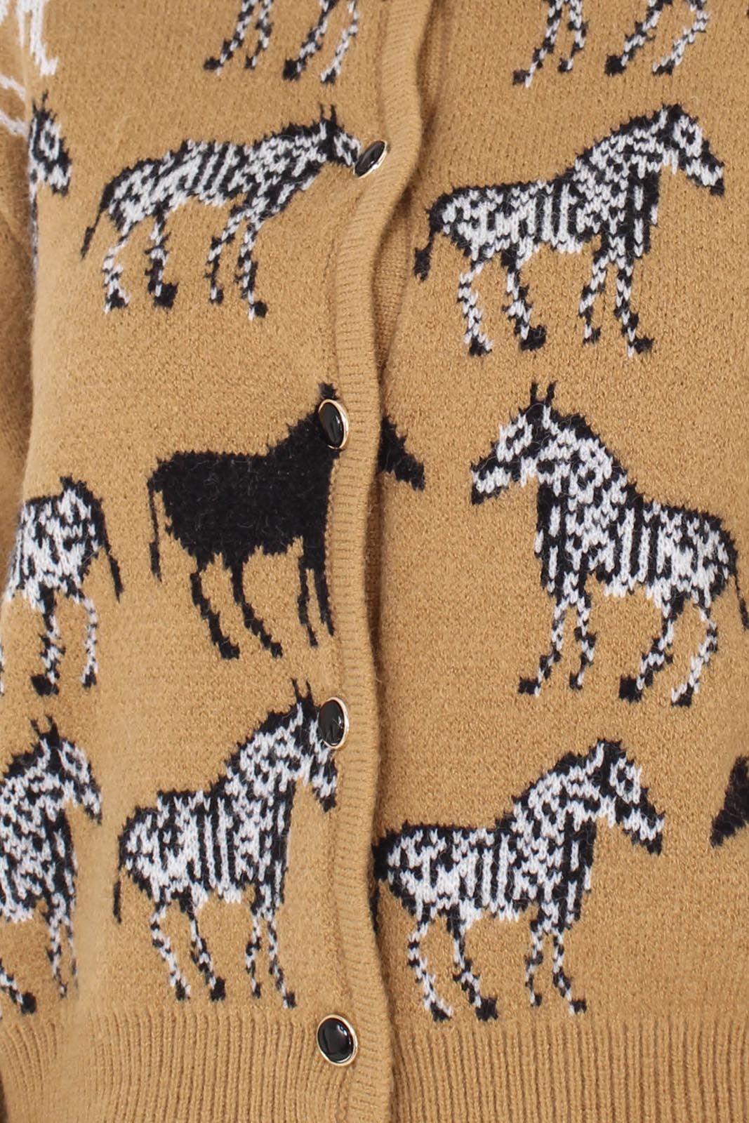 Beige zebra metal button puff sleeved cardigan
