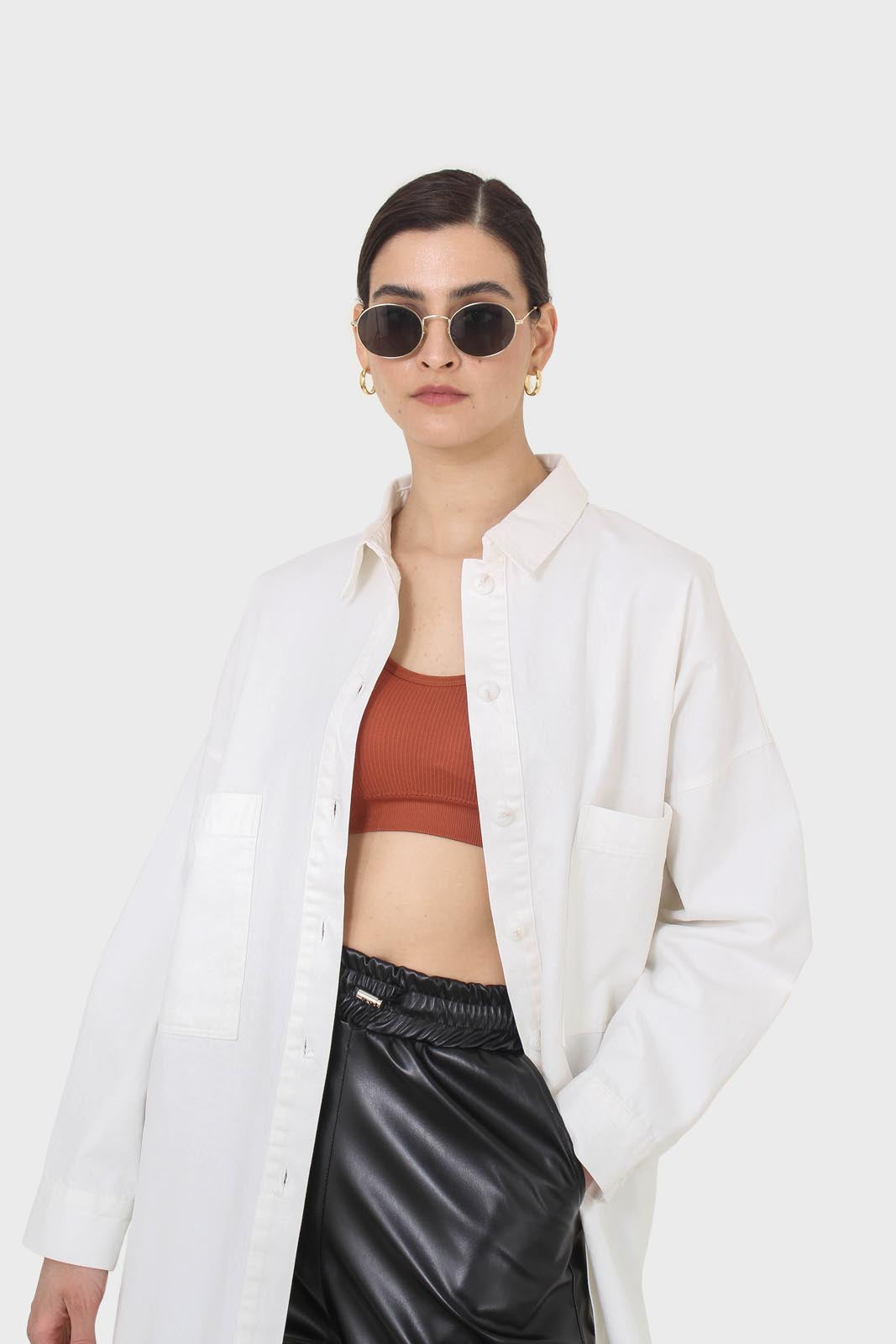 White large patch pocket oversized shirt