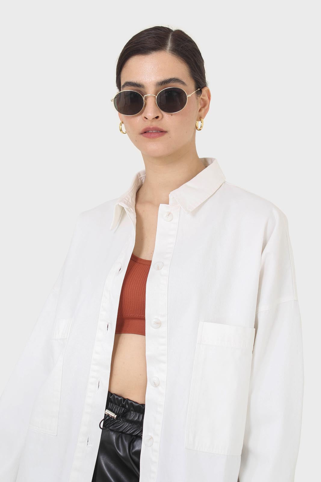 White large patch pocket oversized shirt