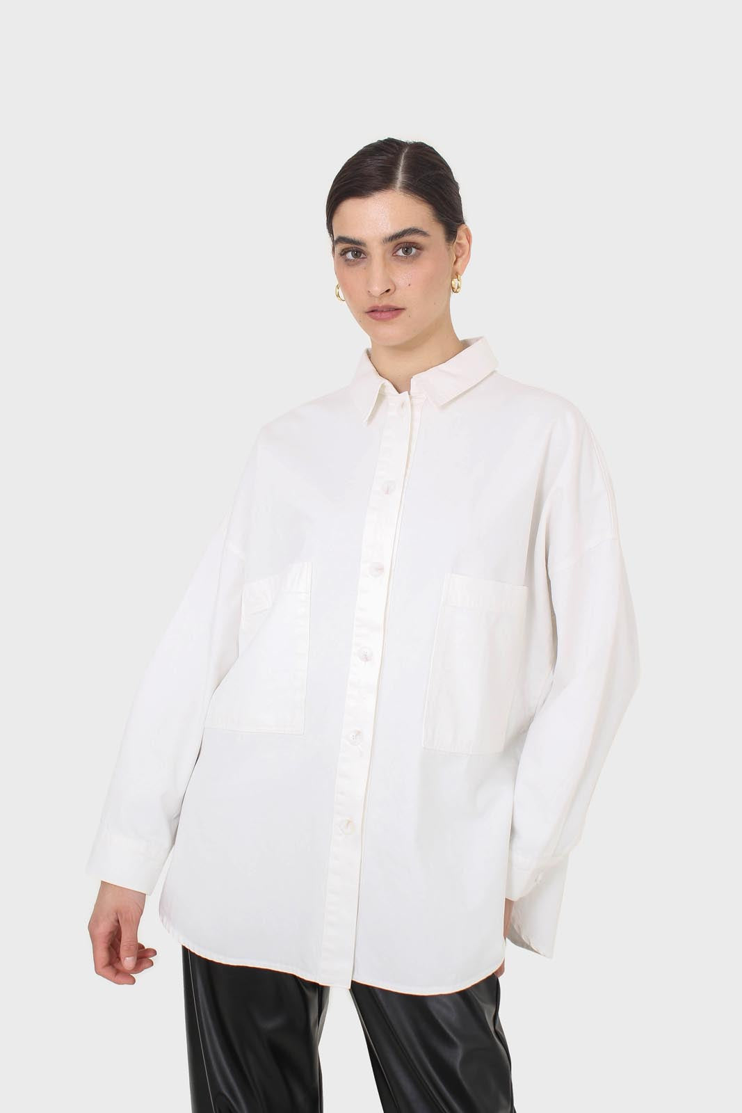 White large patch pocket oversized shirt