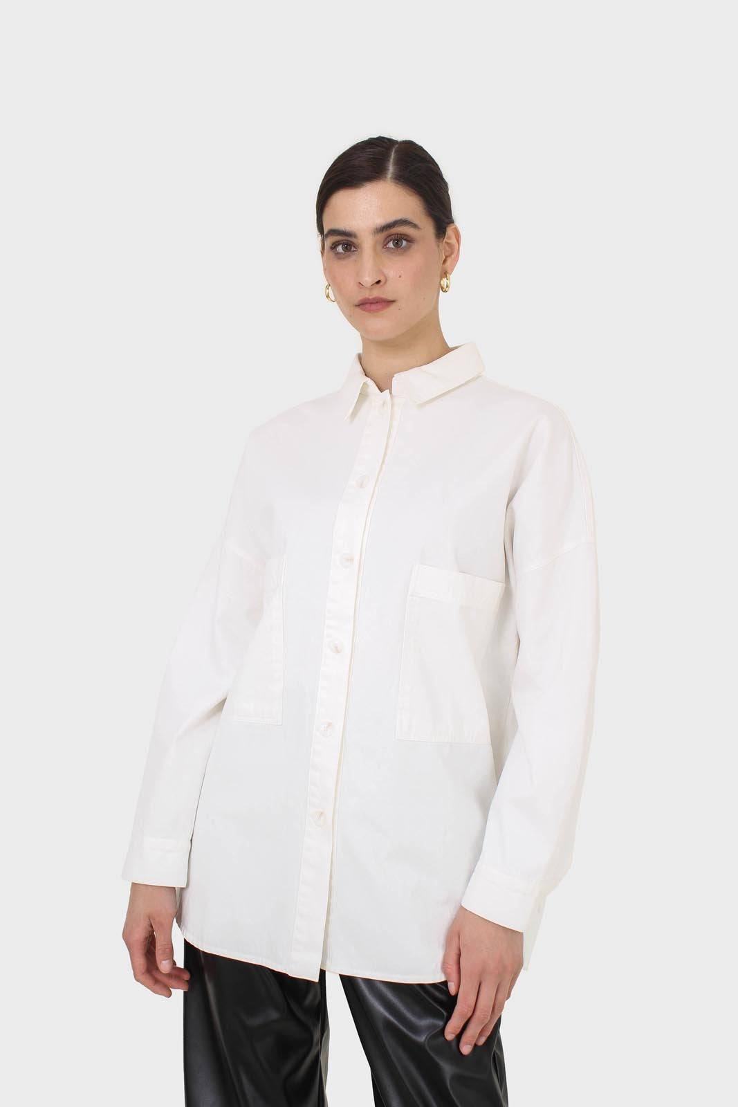 White large patch pocket oversized shirt
