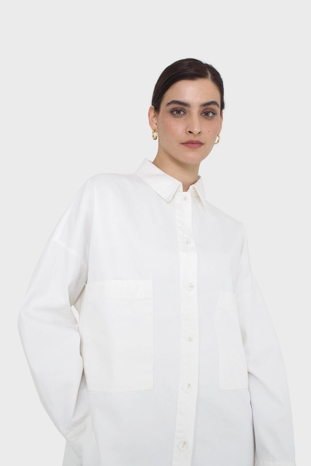 White large patch pocket oversized shirt