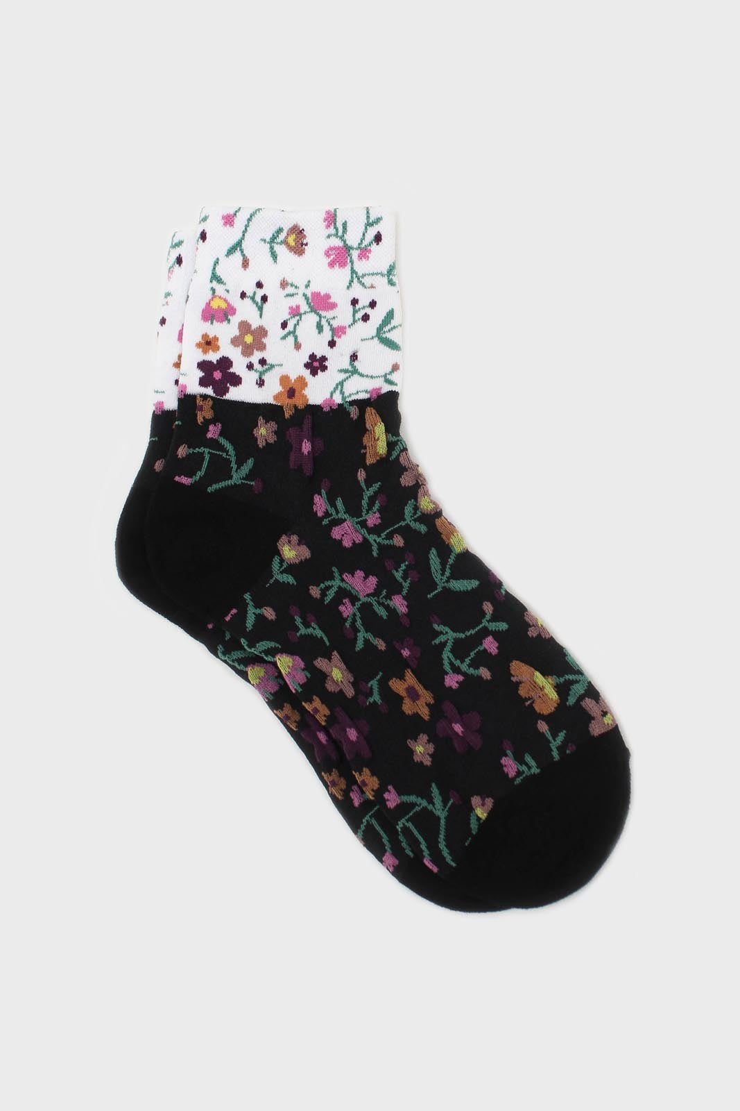 Black floral colourblock socks
