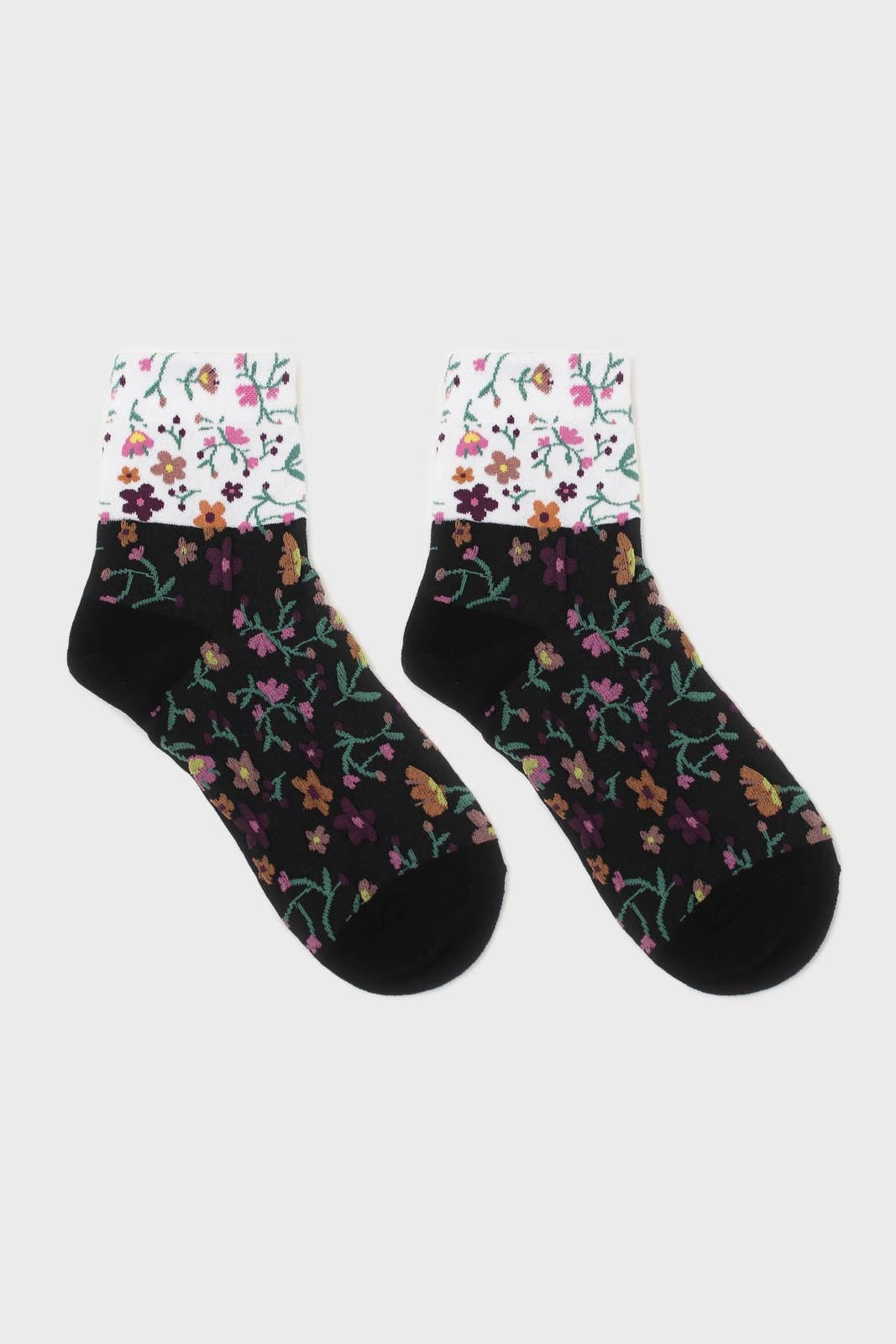 Black floral colourblock socks