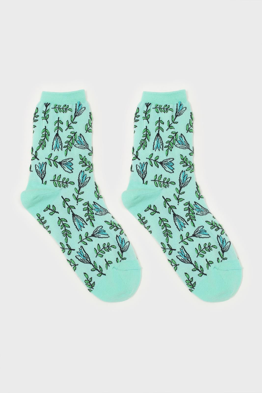 Mint botanical socks