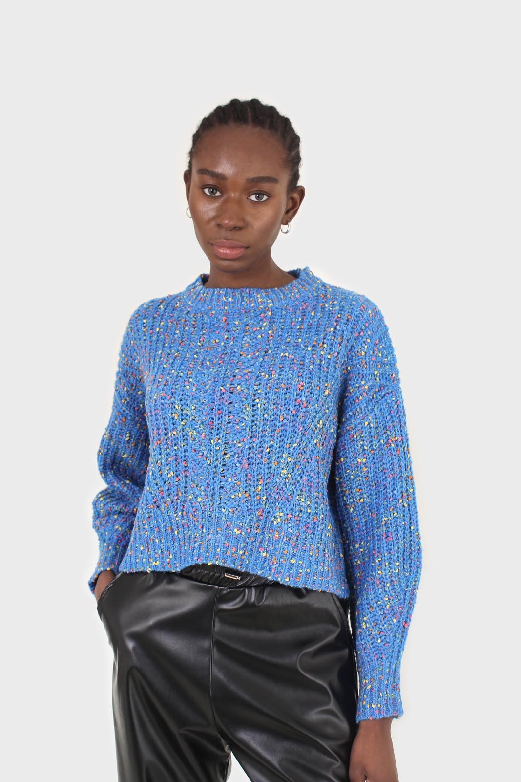 Blue rainbow fleck cropped jumper